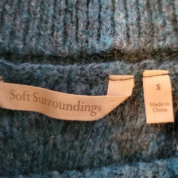 Soft Surroundings Mixed Texture Tres Doux Pullover Sweater In Ocean Heather(S) - Picture 8 of 9